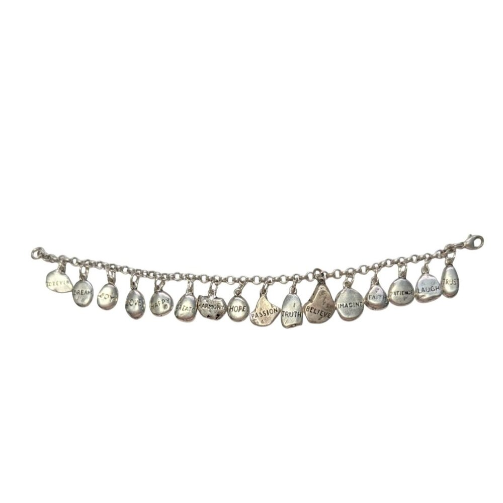 Sterling Silver Charm Bracelet 16 Inspirational Charms Lobster Clasp Size 7 - Picture 2 of 16